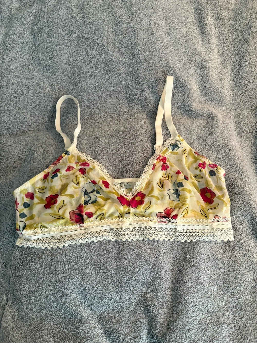 Auden Unlined Bralette Watercolor Floral Print Large Semi-Sheer No Underwire